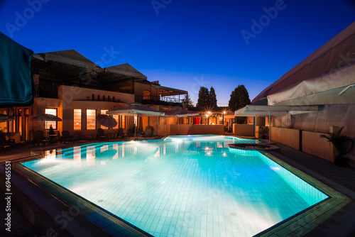 Modern house  swimming pool night photo