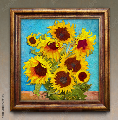 Fototapeta Naklejka Na Ścianę i Meble -  Sunflowers, digital graphic like imresjonissm painting.