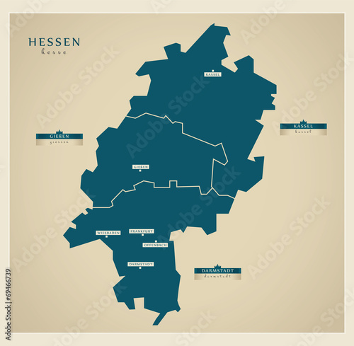 Moderne Landkarte - Hessen
