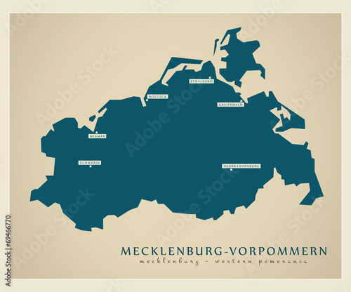 Moderne Landkarte - Mecklenburg Vorpommern