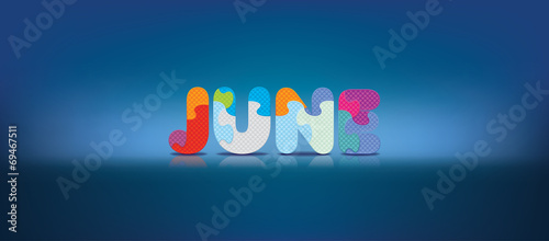 Vector JUNE written with alphabet puzzle