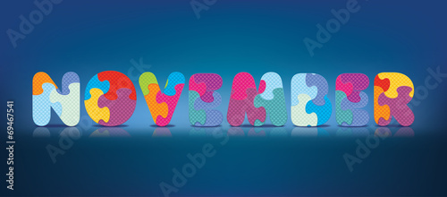 Vector NOVEMBER written with alphabet puzzle