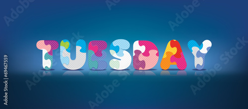 Vector TUESDAY written with alphabet puzzle