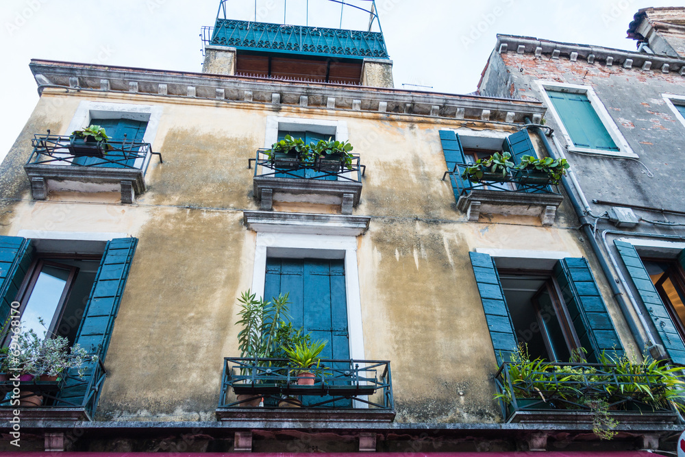 Rustic windows on european old homes