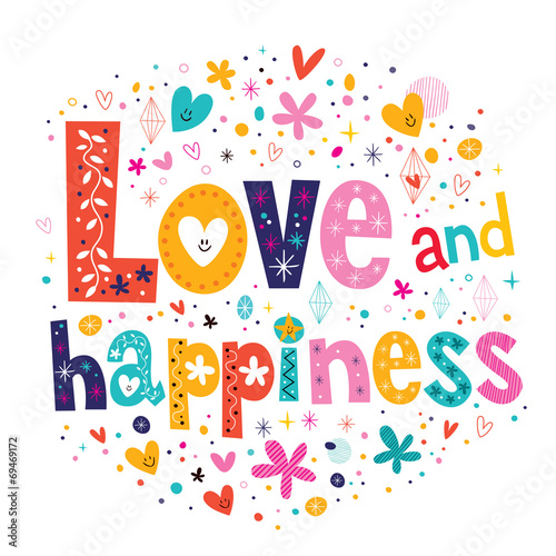 love and happiness typography lettering decorative text card