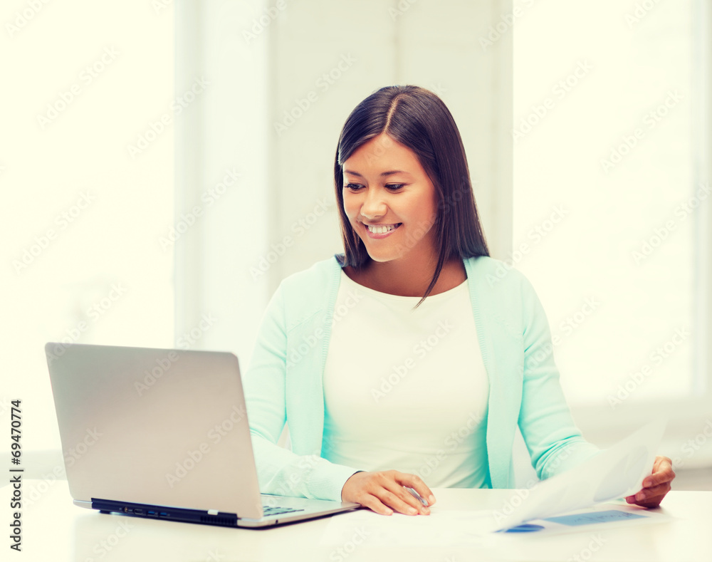 asian businesswoman with laptop and documents asian businesswoman with laptop and documents