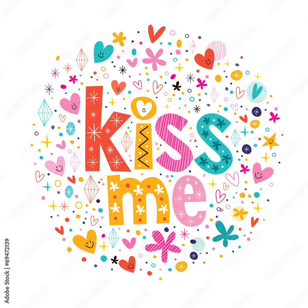 kiss me retro typography lettering decorative text design