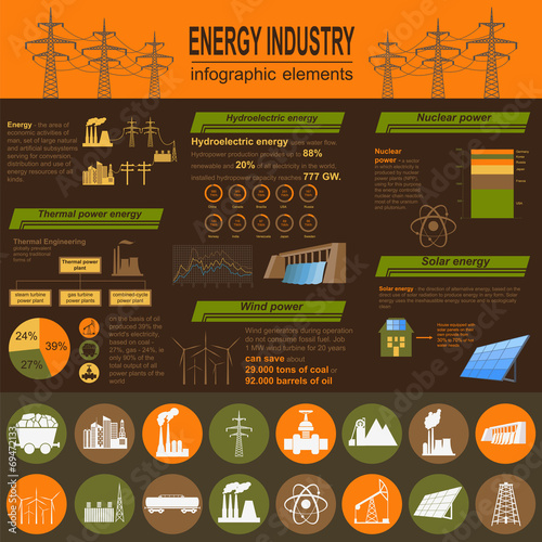 Fuel and energy industry infographic, set elements for creating