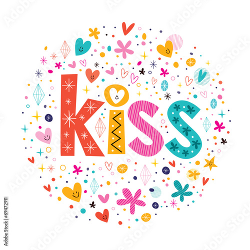 word kiss retro typography lettering decorative text