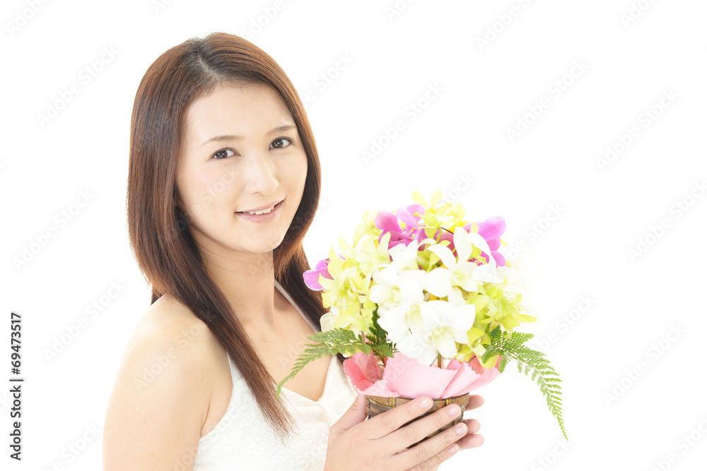 花束を持つ女性 花束を持つ女性