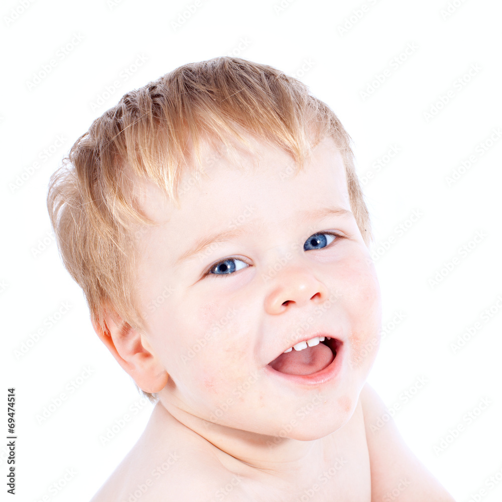 Toddler blond and blue eyes boy child with various facial expres Toddler blond and blue eyes boy child with various facial expres