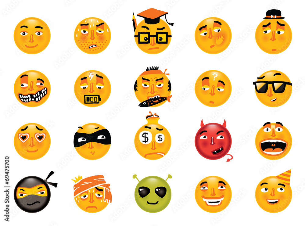 Vector set of funny smileys. Collection of isolated emoticons Vector set of funny smileys. Collection of isolated emoticons