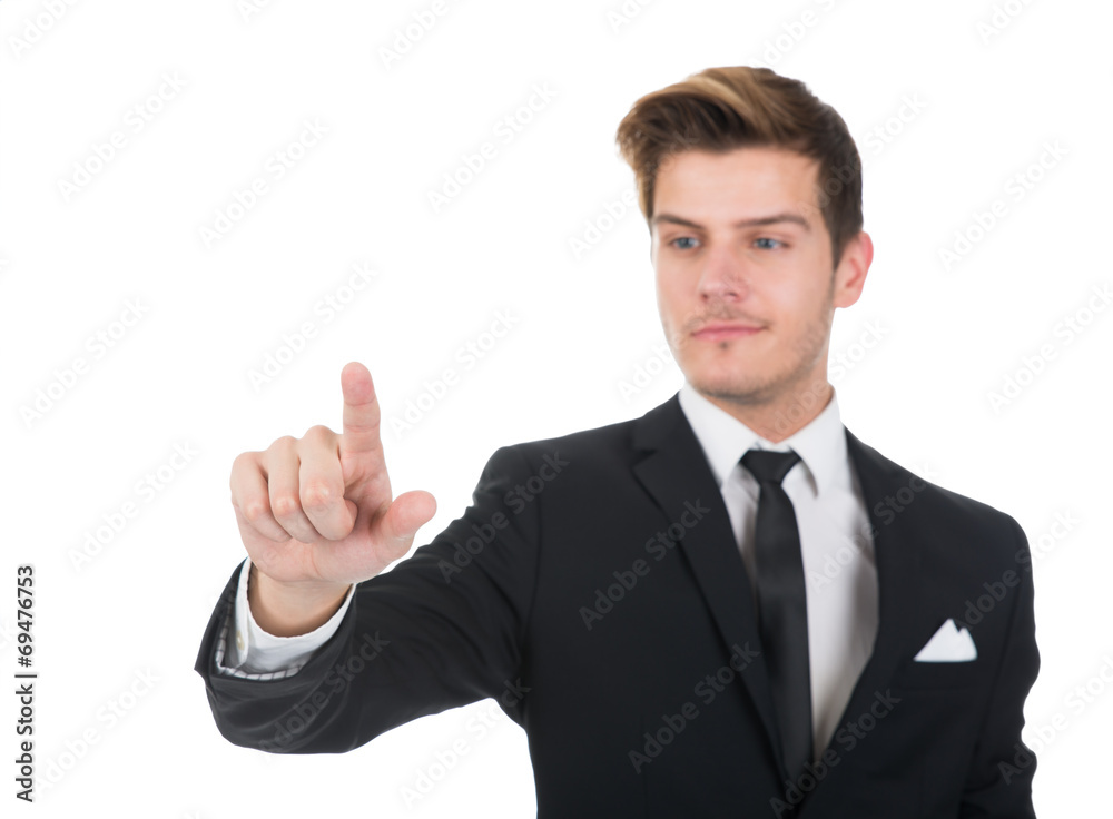 Businessman Touching Transparent Screen Businessman Touching Transparent Screen