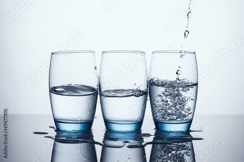 Pouring Water In Three Water Glasses