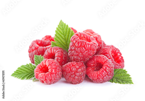 Raspberry fruit with leaf