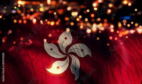 Canvas Print Hongkong National Flag Light Night Bokeh Abstract Background