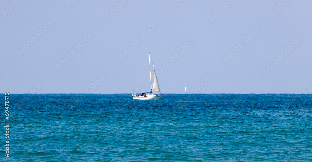 White yacht on Mediterranean Sea