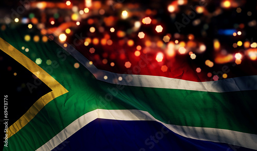 South Africa National Flag Light Night Bokeh Abstract Background