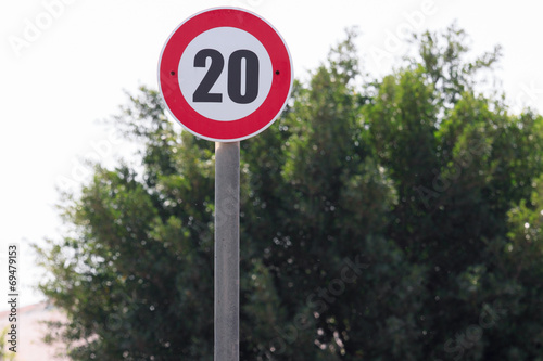Road sign 20 kilometer per hour