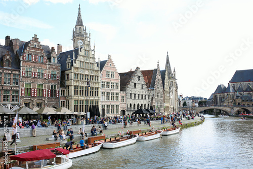 Beautiful Graslei along the river in Belgian city of Ghent