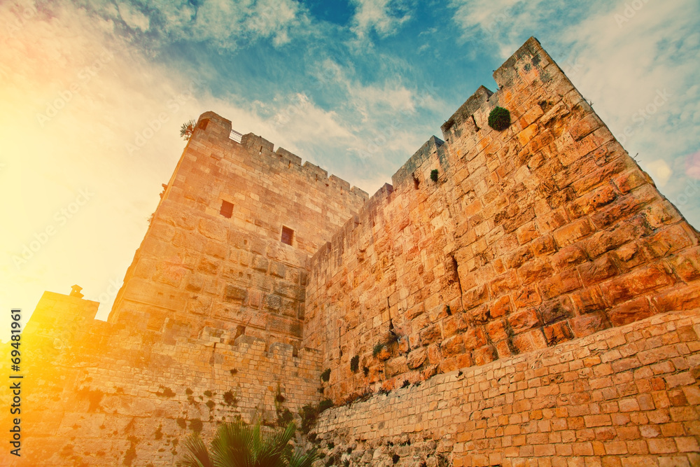 Ancient wall in old city Jerusalem - obrazy, fototapety, plakaty 