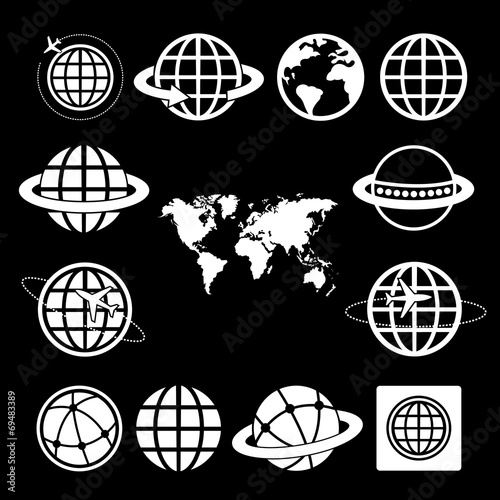 world map and globe vector icons set