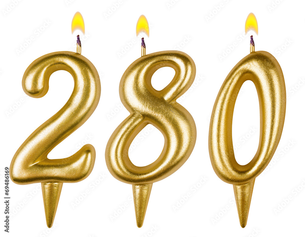 candles number two hundred eighty isolated on white background candles number two hundred eighty isolated on white background