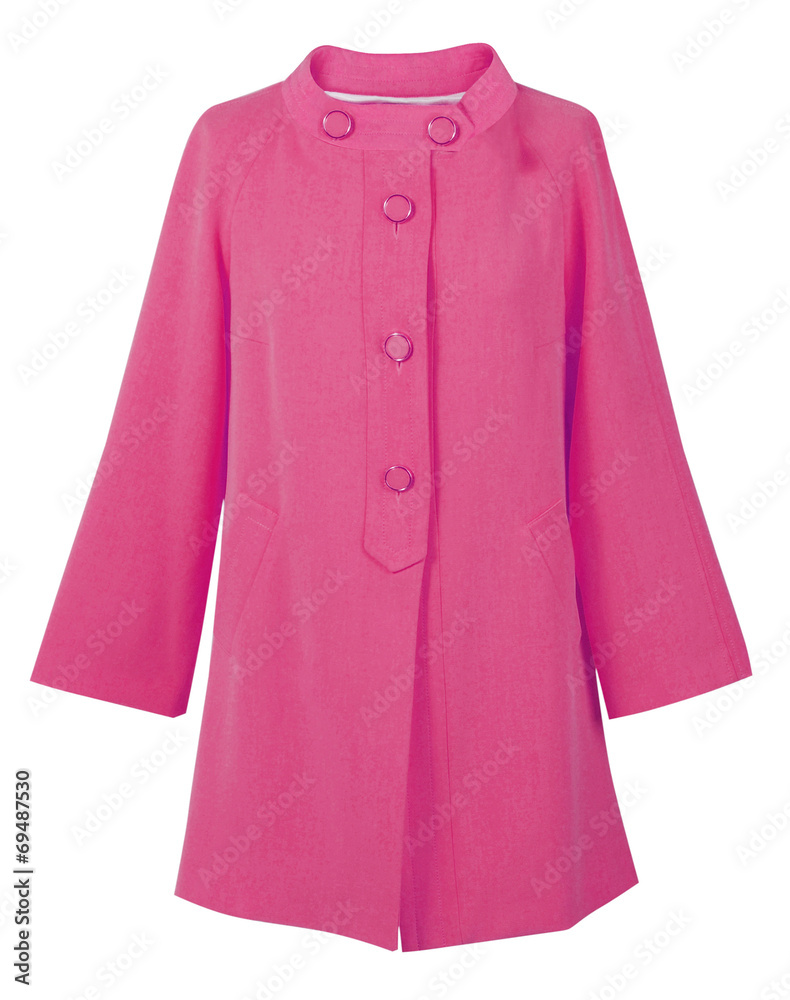 pink coat isolated on white - obrazy, fototapety, plakaty 