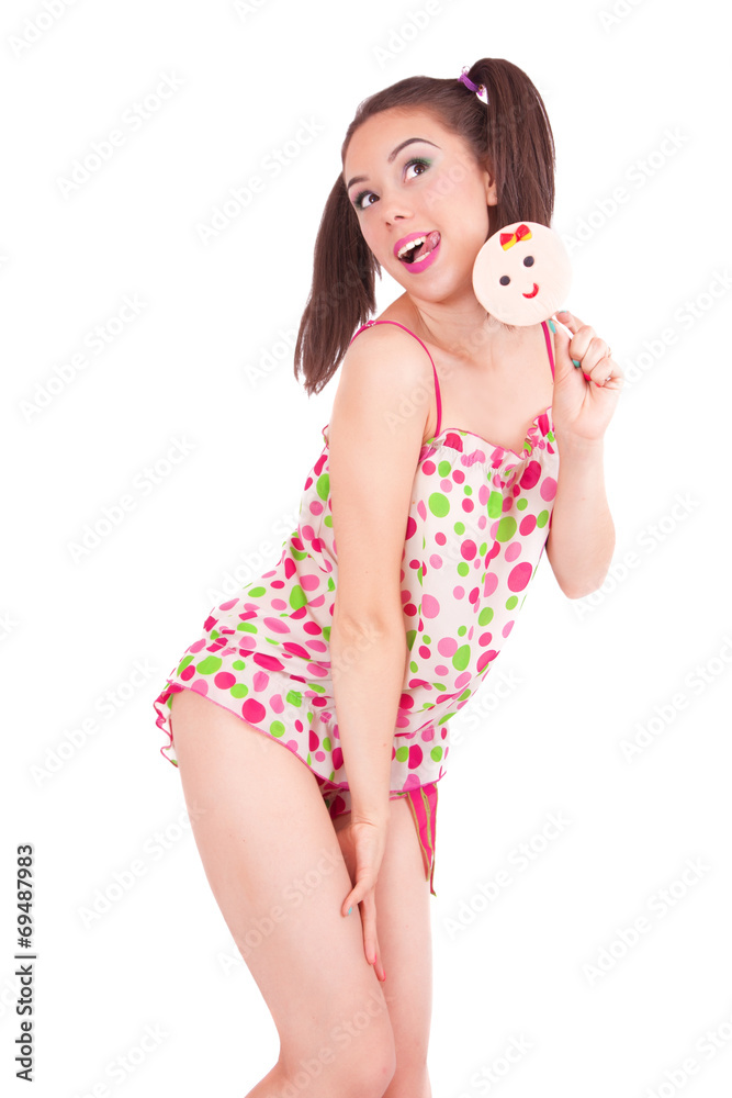 Portrait of laughing girl holding big lollipop Portrait of laughing girl holding big lollipop