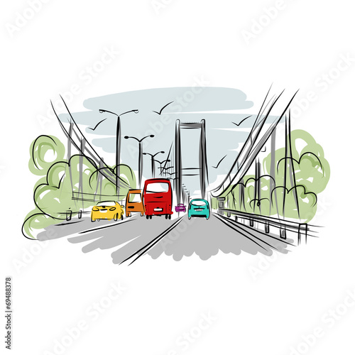 Sketch of traffic road in city for your design