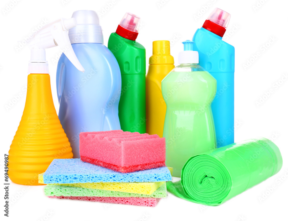Cleaning products isolated on white Cleaning products isolated on white