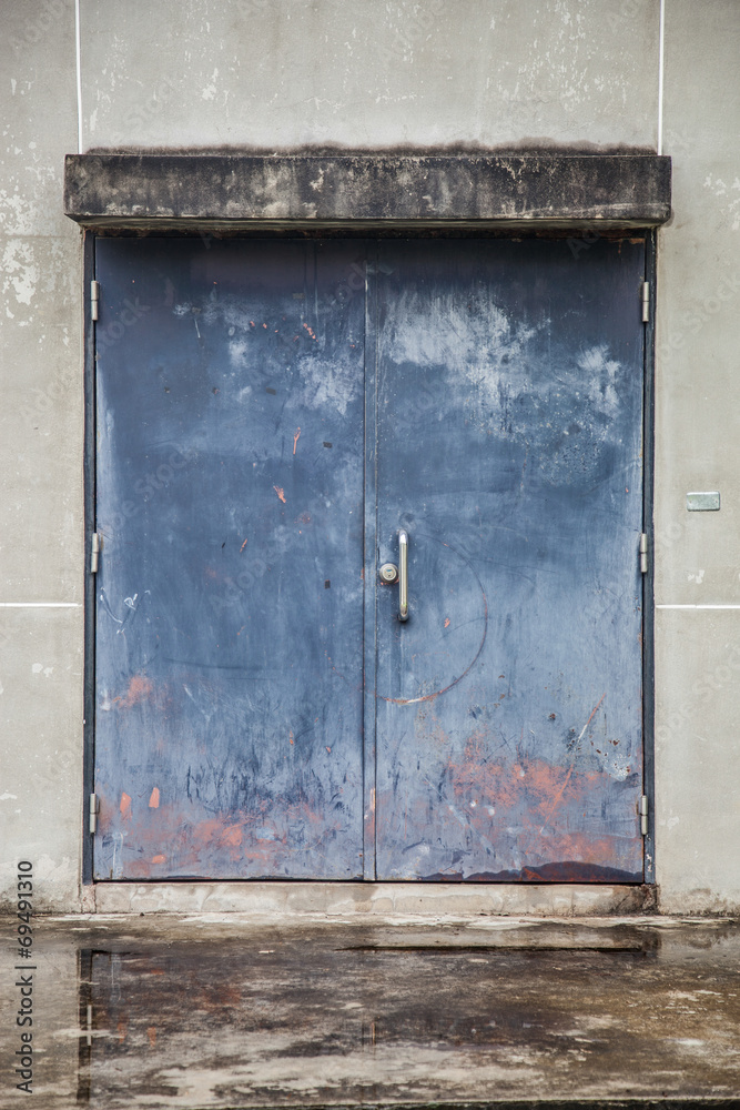 blue metal sliding door
