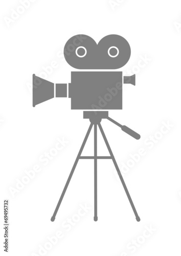 Grey movie camera on white background