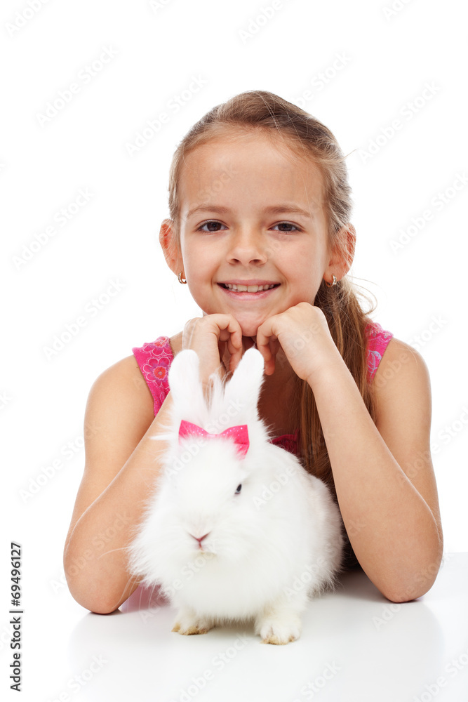 Little girl with her adorable white rabbit Little girl with her adorable white rabbit