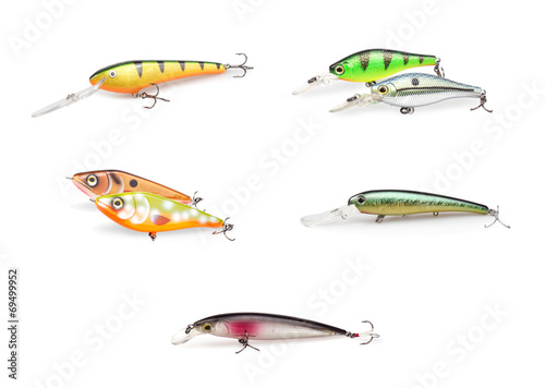 Set of different fishing bait wobbler, isolated on white