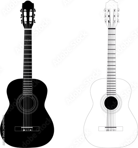 classic guitar black & white vectorized illustration