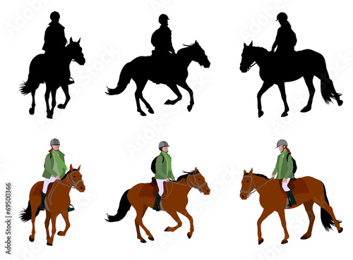riding a horse - silhouettes and illustration - vector