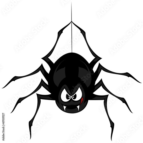 Funny freaky spider - a hungry spider is snarling on thread