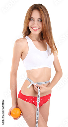 Young woman with orange and...