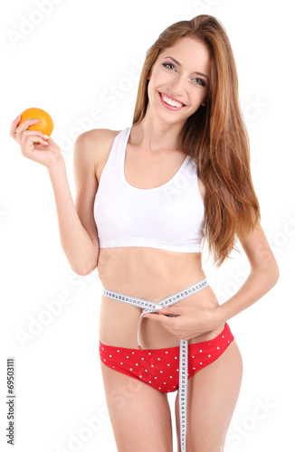 Young woman with orange and...
