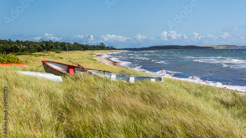 Boats in the grass near Ystad photo