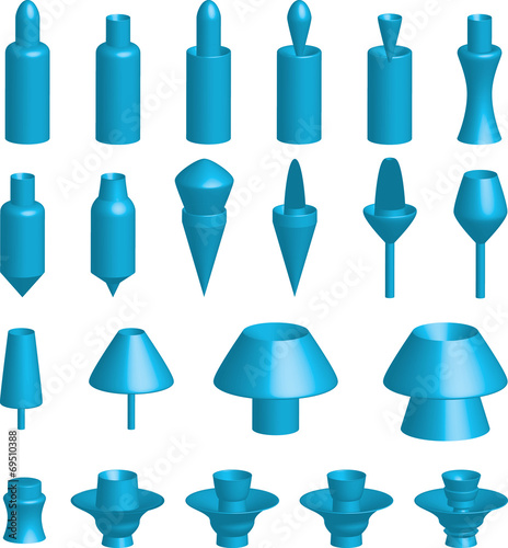 Illustration of various 3d shapes on white background