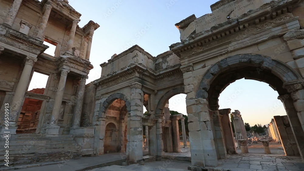ruins Celsius Library in the ancient city of Ephesus