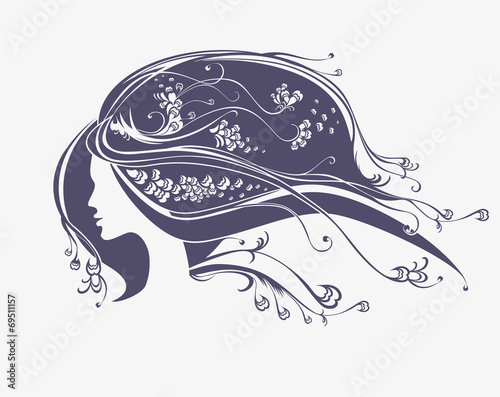Beautiful Girl portrait. Vector silhouette icon.