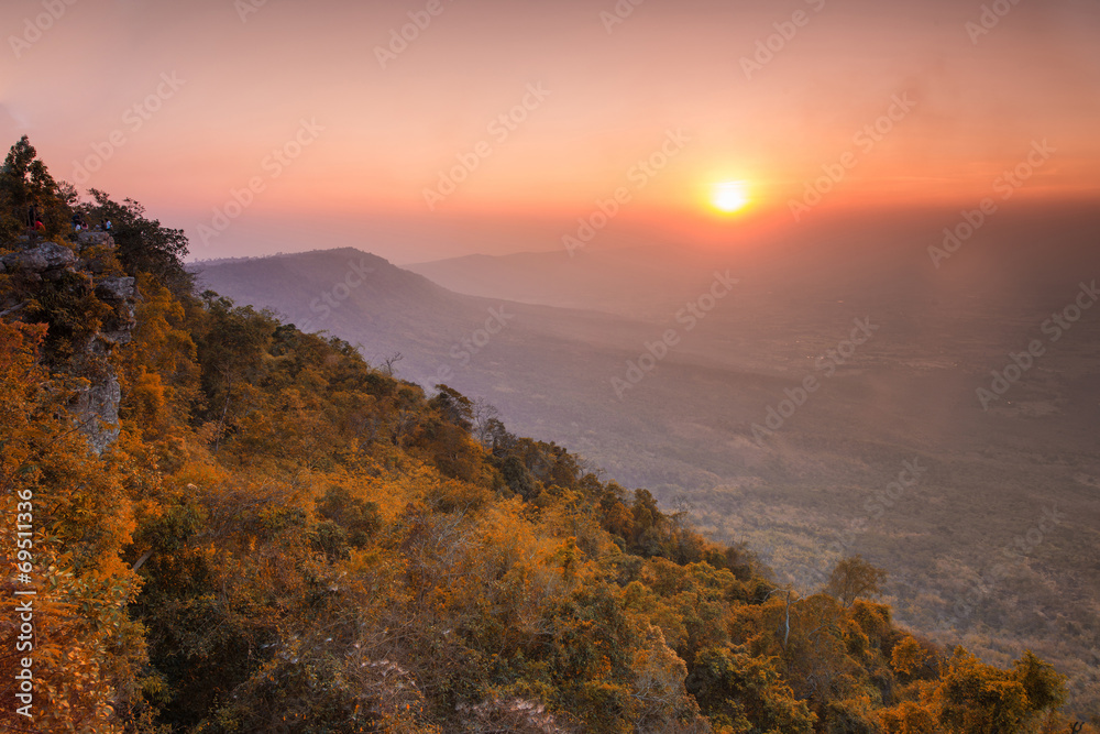 The mountain autumn landscape with colorful forest