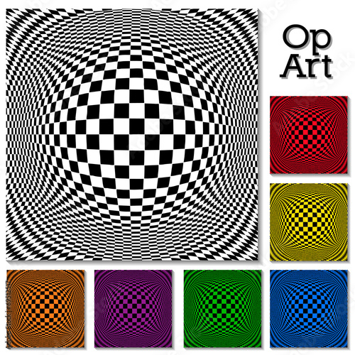 Op Art Abstract Design Patterns in 6 colors, illusion, hypnosis