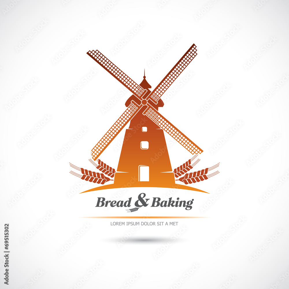 Windmill. Bread and pastries. Label. Windmill. Bread and pastries. Label.