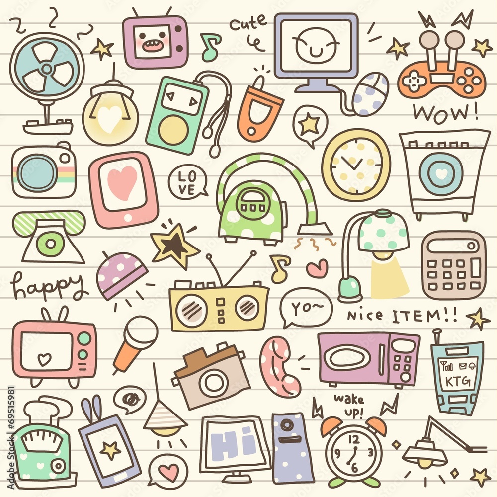 set of electronic and gadget doodle set of electronic and gadget doodle