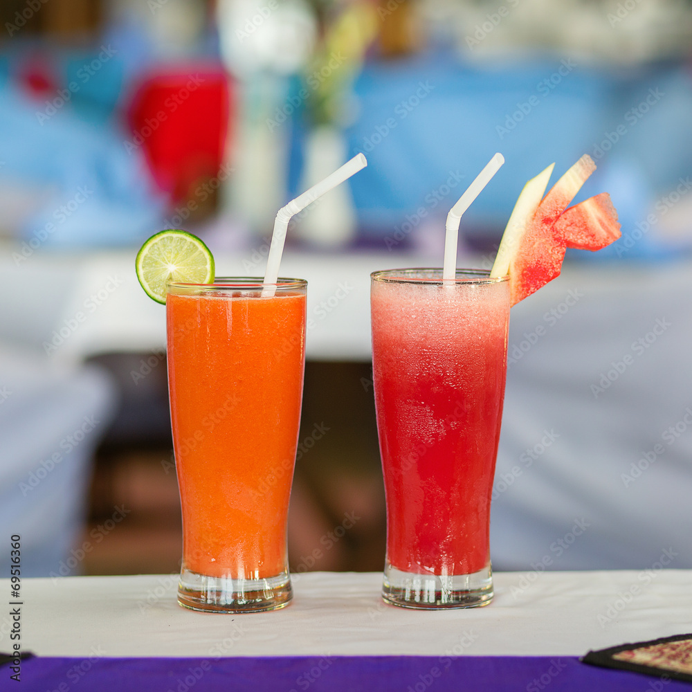 Fresh organic watermelon and papaya juices Fresh organic watermelon and papaya juices