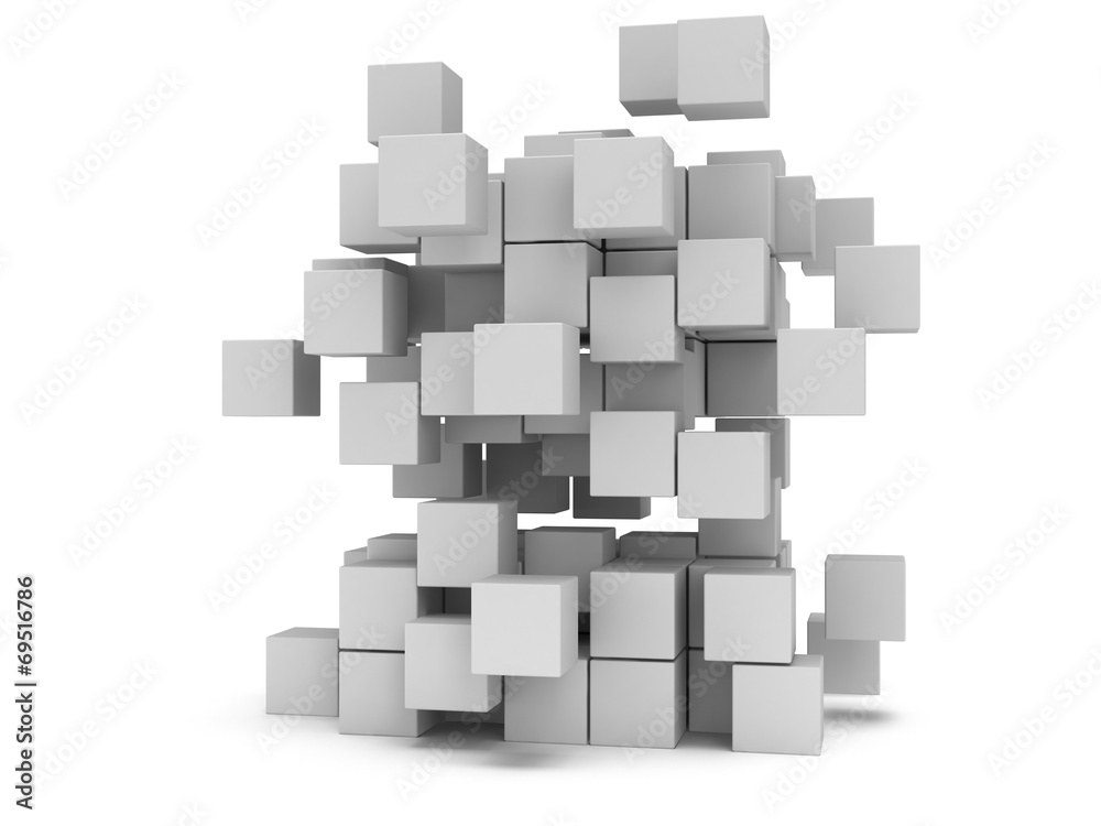 3D Cubes block. Assembling concept.